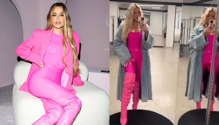 Khloe Kardashian rocks 'Barbie' look in skintight pink bodysuit and  matching boots