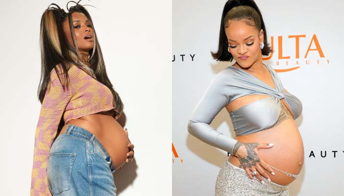 Pregnant Ciara channels Rihanna's sexy maternity style with bump-baring crop  top, low-rise jeans